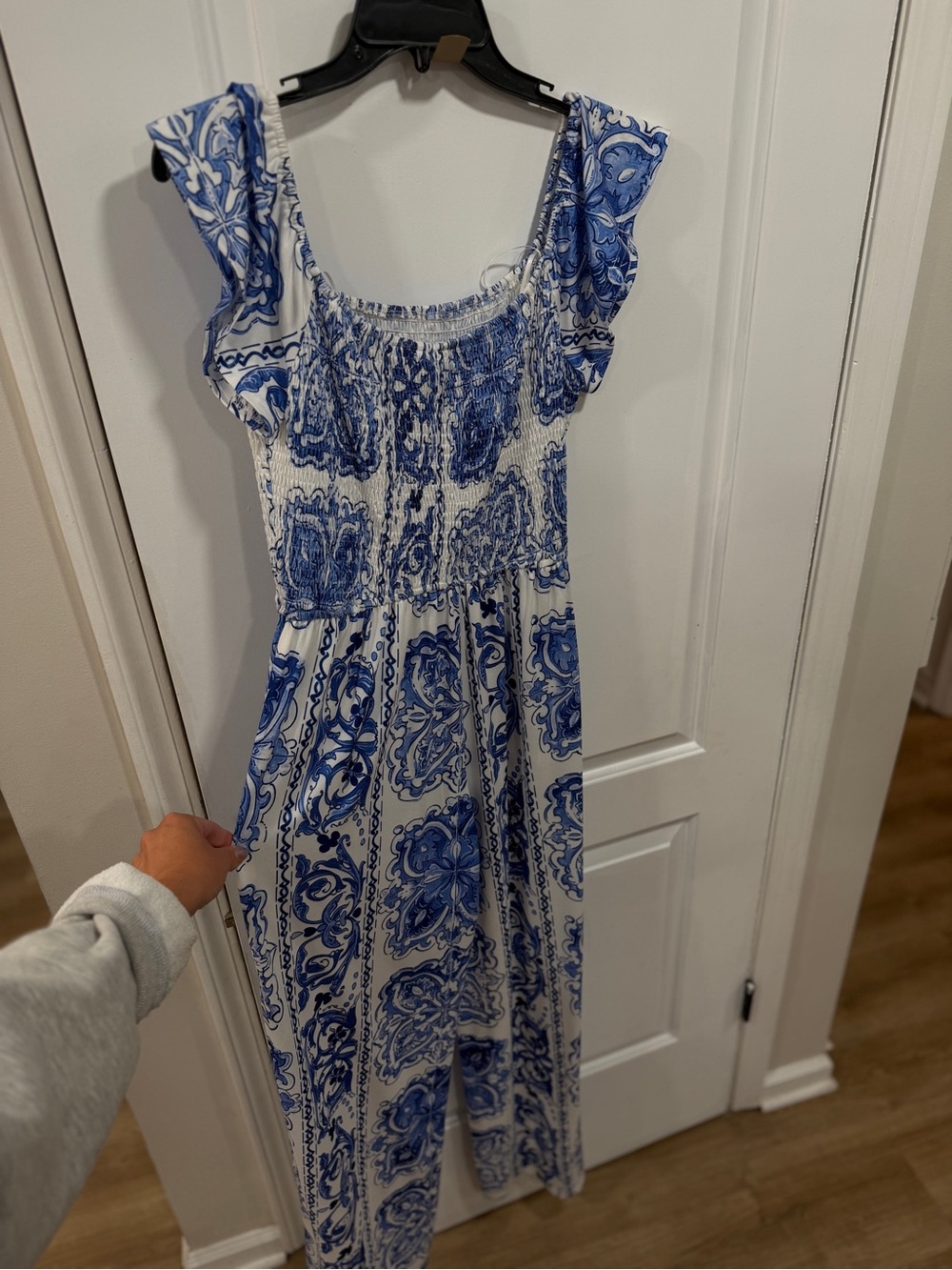 Blue & White Printed Smocked romper